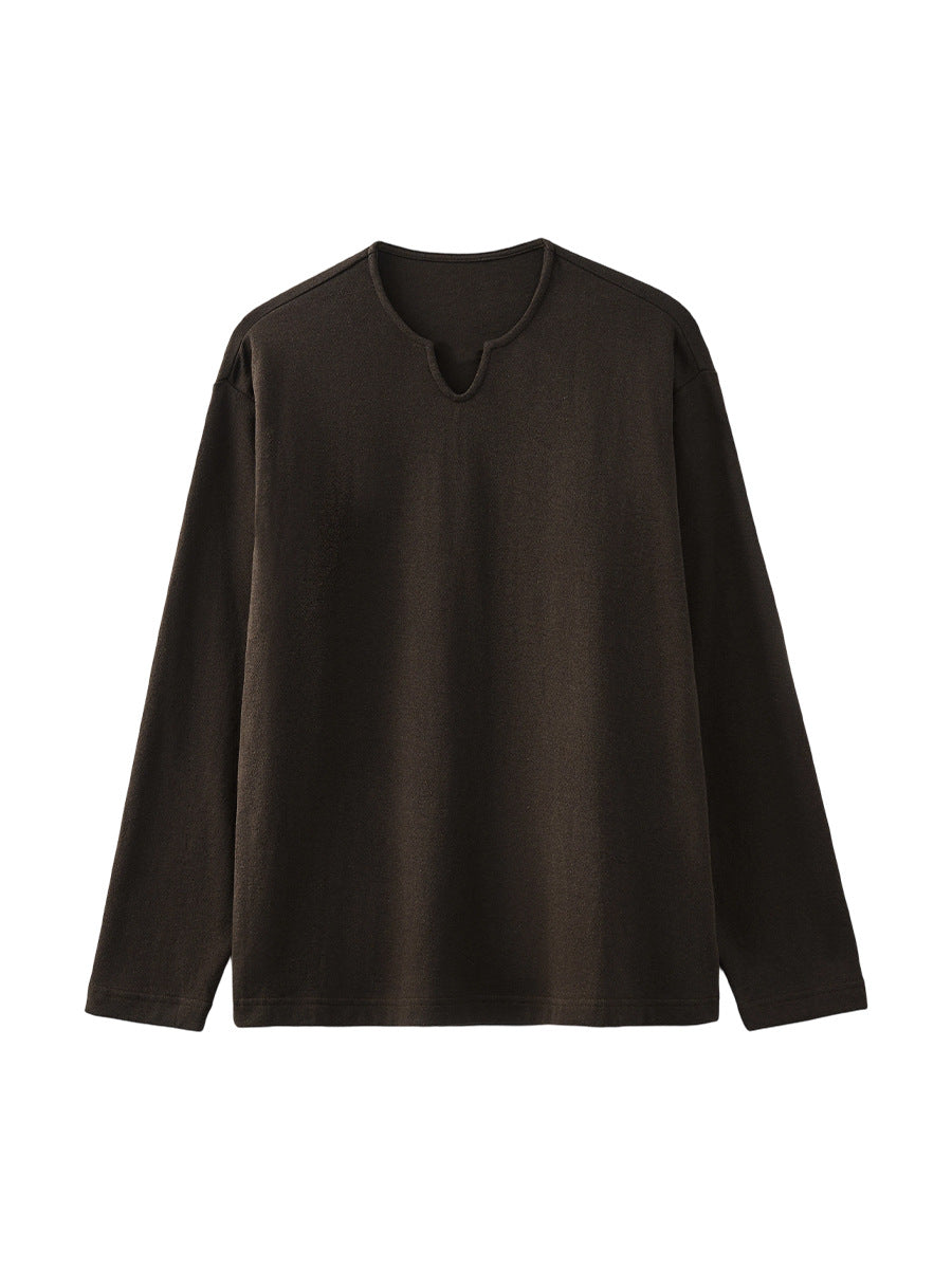 Men's Loose V-Neck Long-Sleeve T-Shirt, Cotton Blend Pullover
