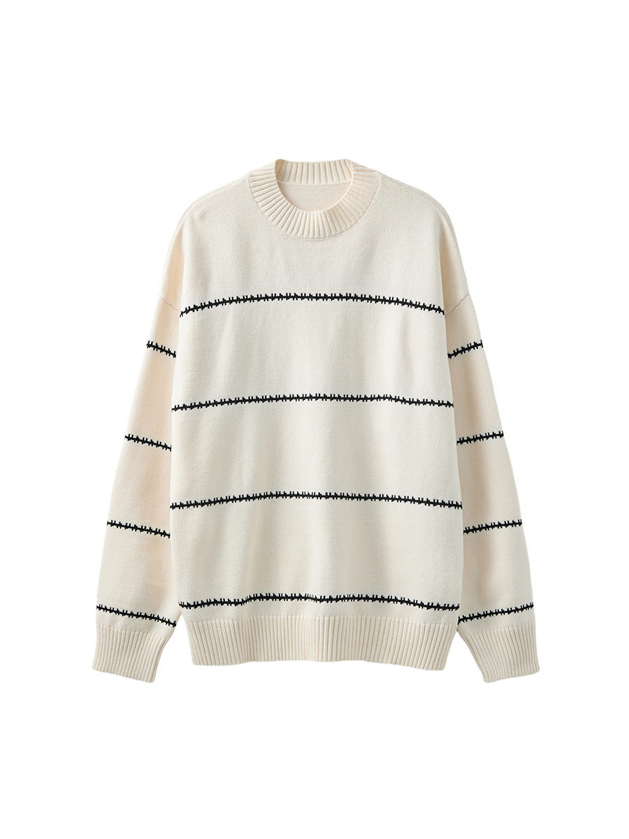 Unisex Loose Striped Crewneck Knit Sweater