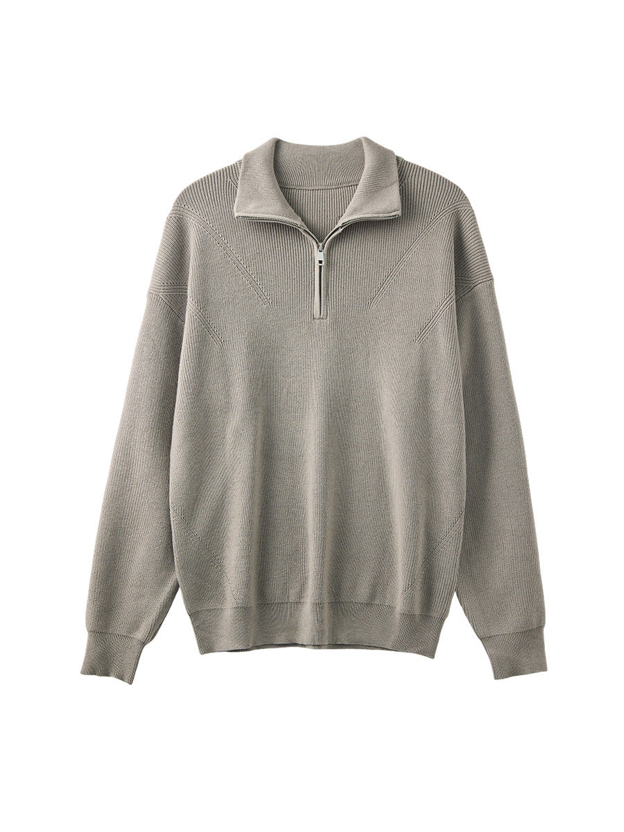 Men's Loose Half-Zip High Collar Knit Sweater