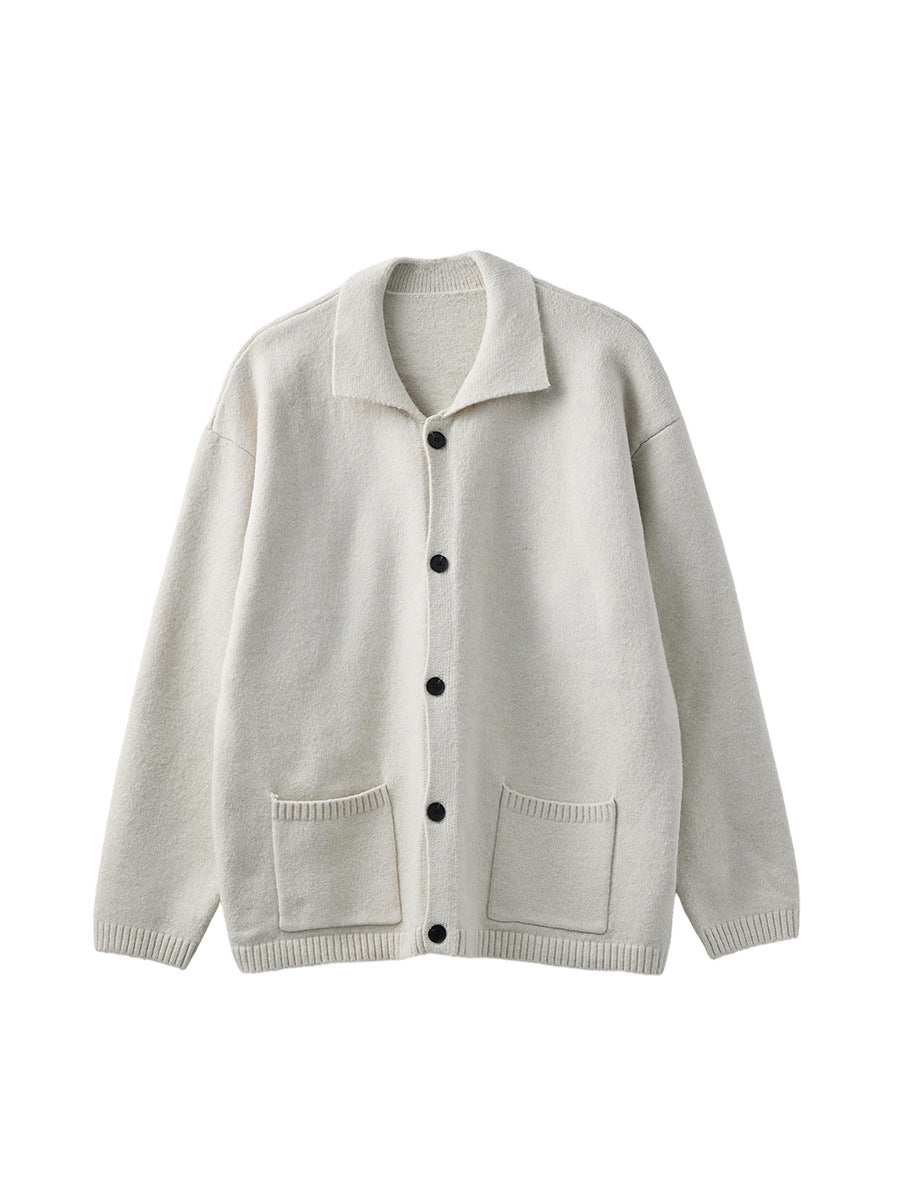 Unisex Loose Lapel Button-Up Knit Cardigan Jacket