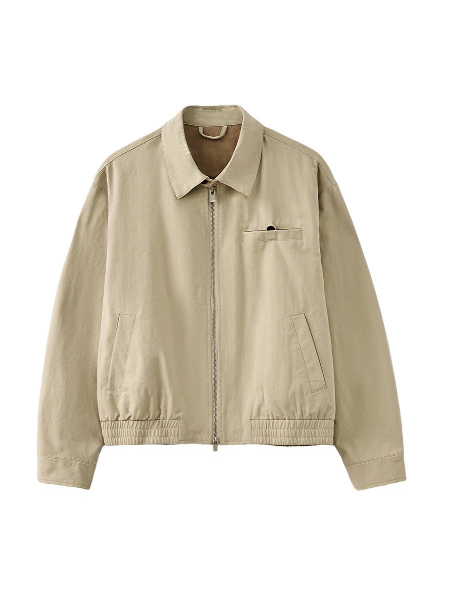 Men's Loose Zip-Up Casual Jacket, Collared Workwear Style