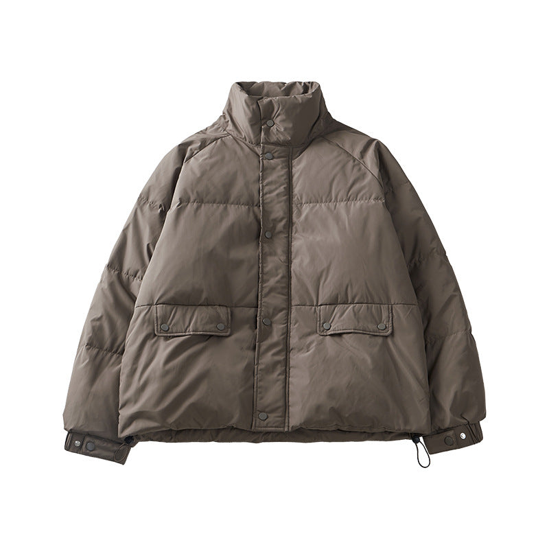 Men's Loose Windproof White Duck Down Stand-Collar Jacket