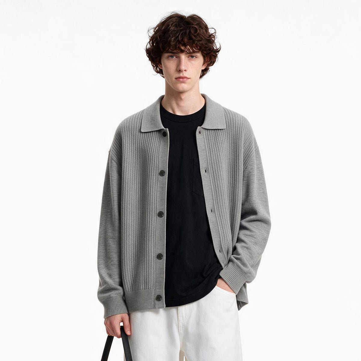 Men's Loose Turn-Down Collar Button-Up Knit Cardigan