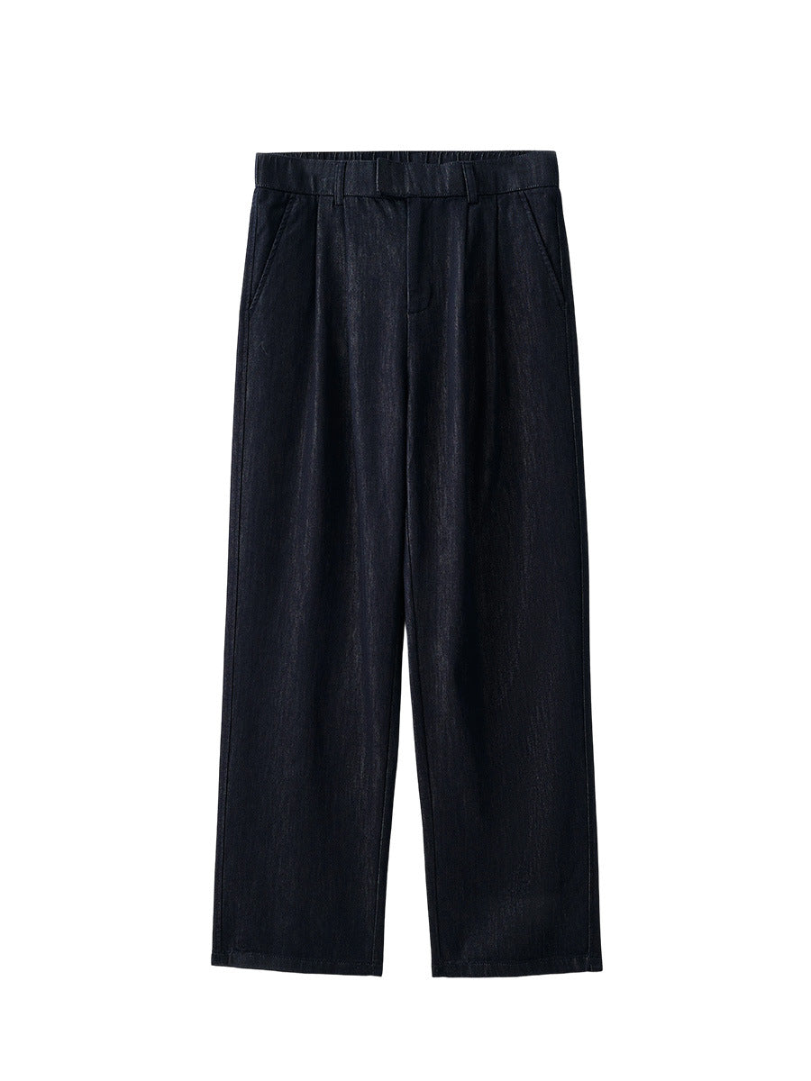 Men's Pleated Straight-Leg Denim Trousers