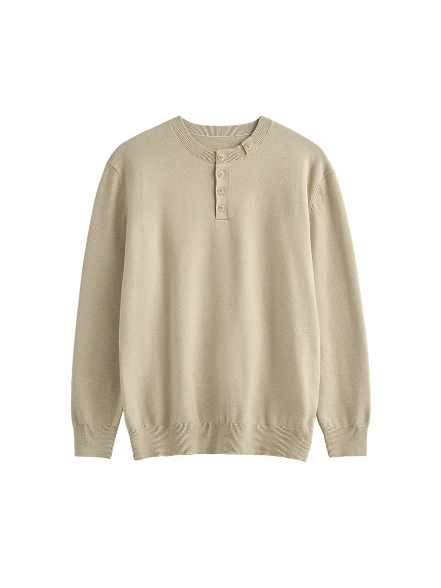 Men's Straight-Fit Henley Collar Knit Pullover Sweater