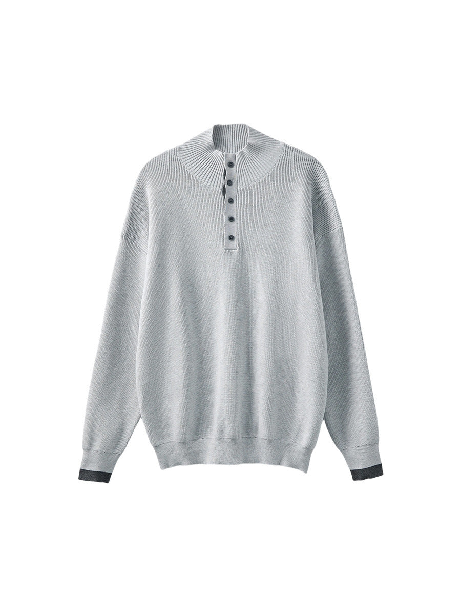 Men's Loose Half Turtleneck Contrast Color Knit Sweater