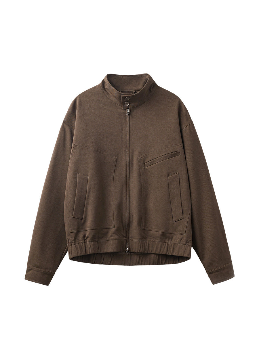 Men's Loose Stand Collar Zip-Up Jacket, High Street Style