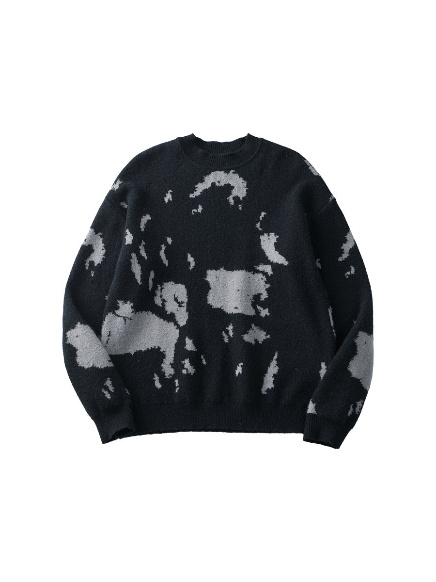 Men's Loose Crewneck Jacquard Knit Sweater