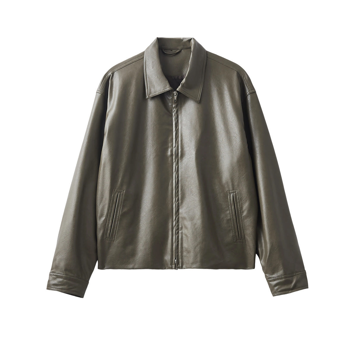 Men's Loose PU Leather Zip-Up Jacket