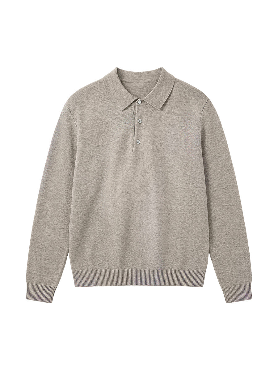 Men's Loose Polo Collar Long-Sleeve Knit Sweater