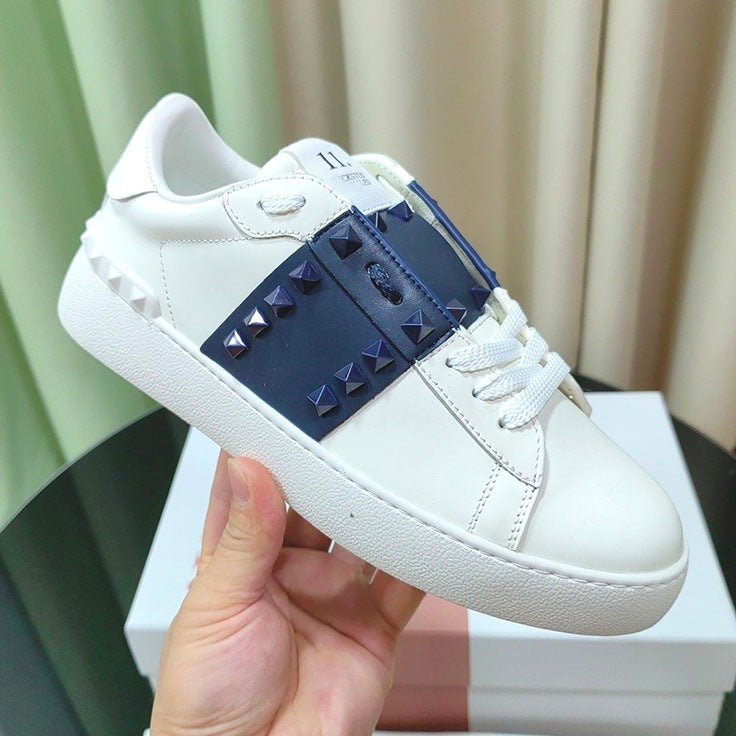 Men's Low-Top Studded Color-Block Leather Sneakers