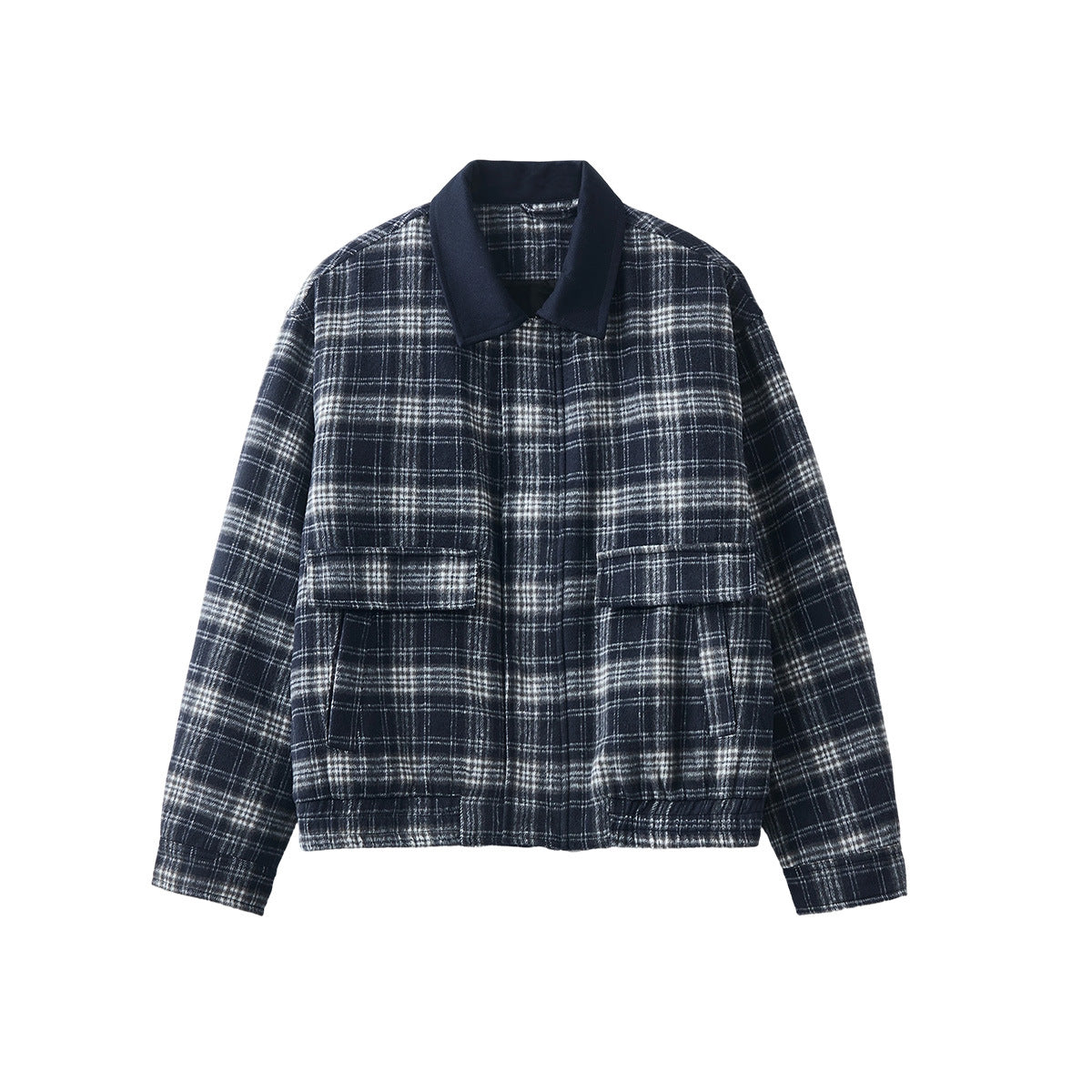 Men's Loose Thickened Plaid Woolen Zip-Up Jacket