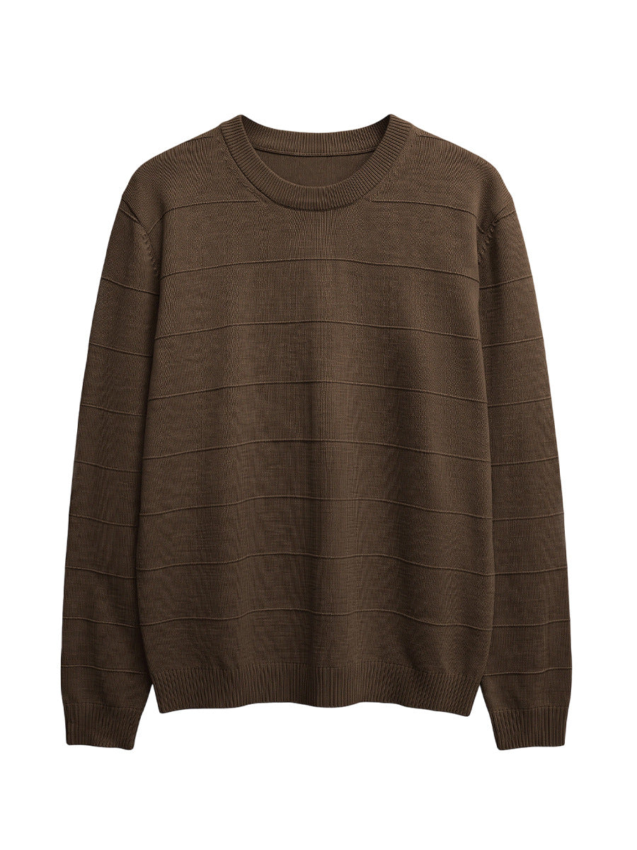 Men's Loose Round-Neck Textured Stripe Knit Sweater