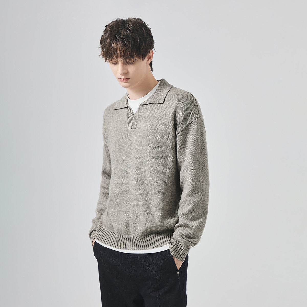 Men's Loose Polo Collar Knit Sweater