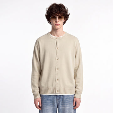 Men's Loose Round-Neck Button-Up Knit Cardigan