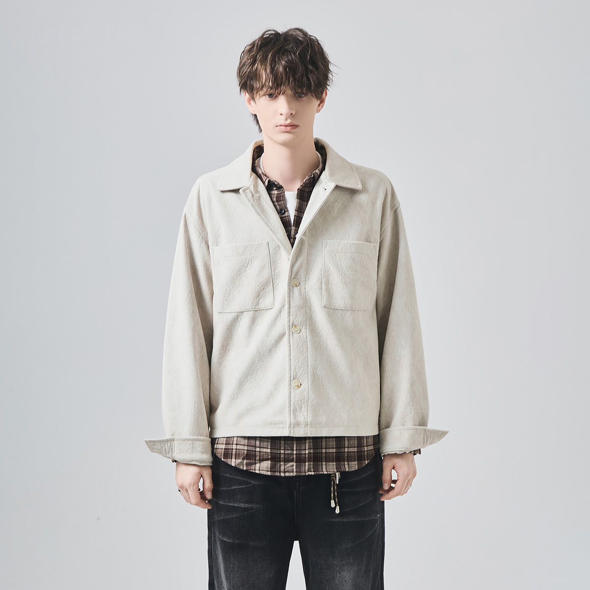 Men's Loose Suede Casual Jacket with Patch Pockets