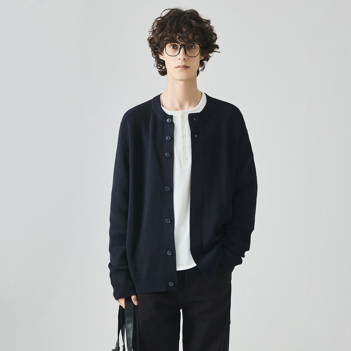 Men's Loose Round-Neck Knit Cardigan