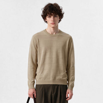 Men's Loose Round-Neck Textured Stripe Knit Sweater