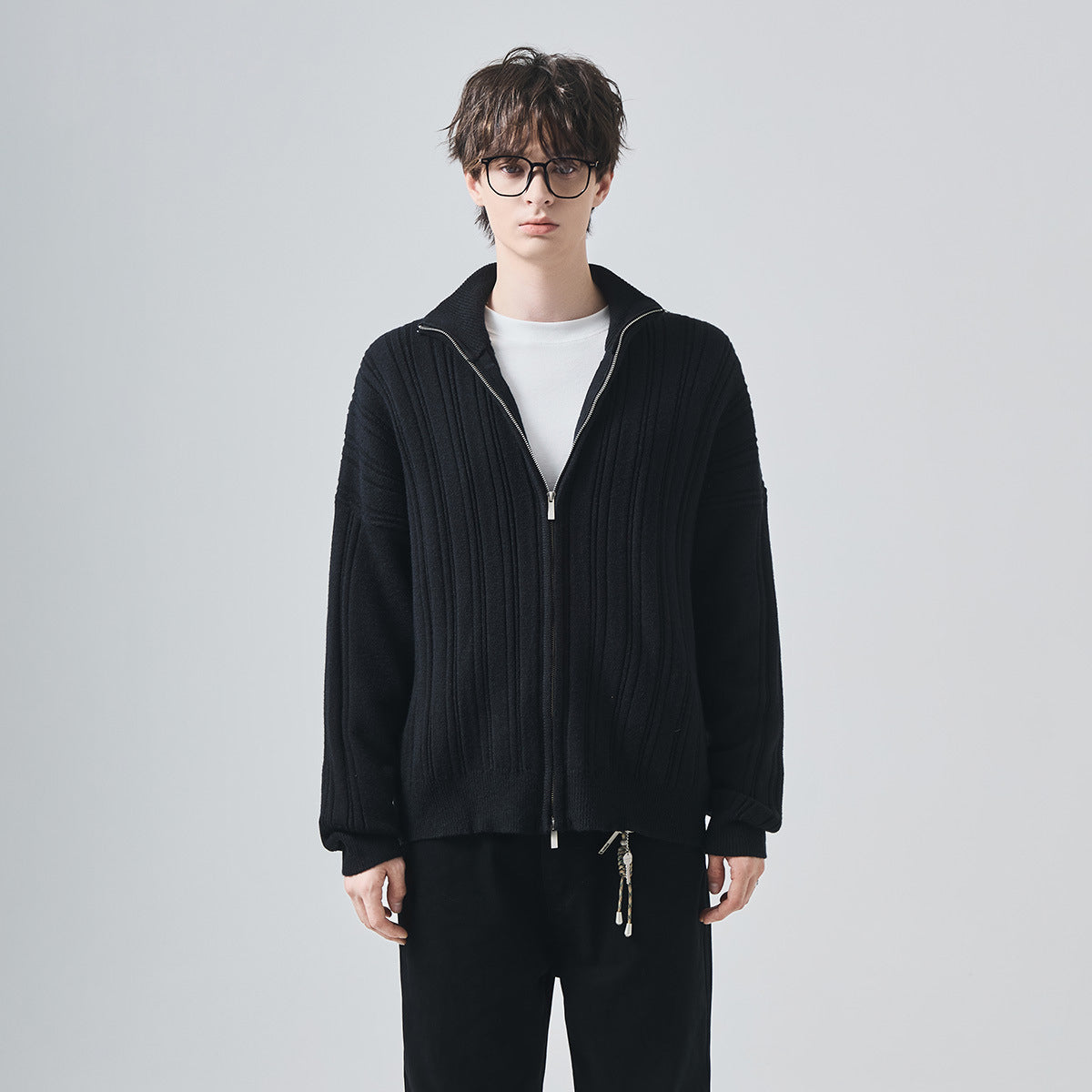 Men's Loose High-Collar Knit Cardigan Jacket