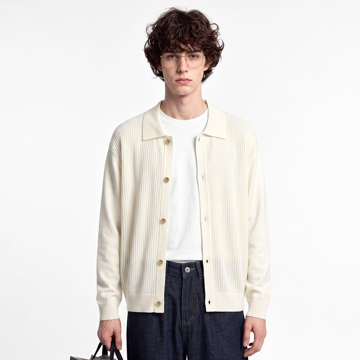 Men's Loose Turn-Down Collar Button-Up Knit Cardigan