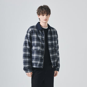 Men's Loose Thickened Plaid Woolen Zip-Up Jacket
