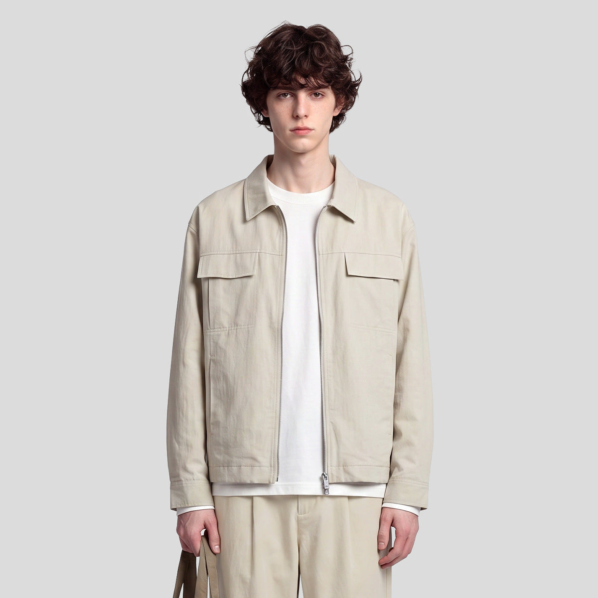 Men's Loose Lyocell-Cotton Workwear Zip-Up Jacket