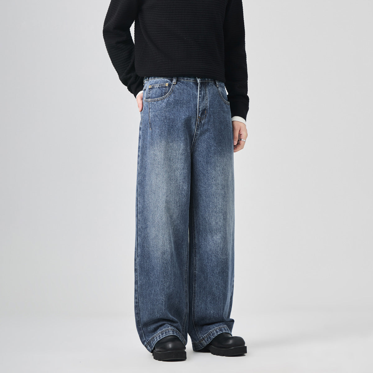 Men's Loose Straight-Leg Washed Jeans