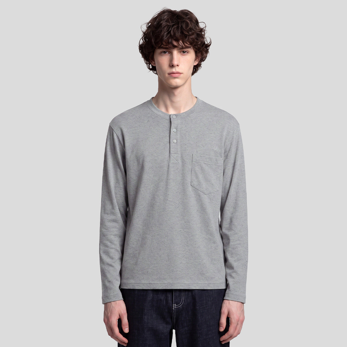 Men's Textured Henley Long Sleeve Top