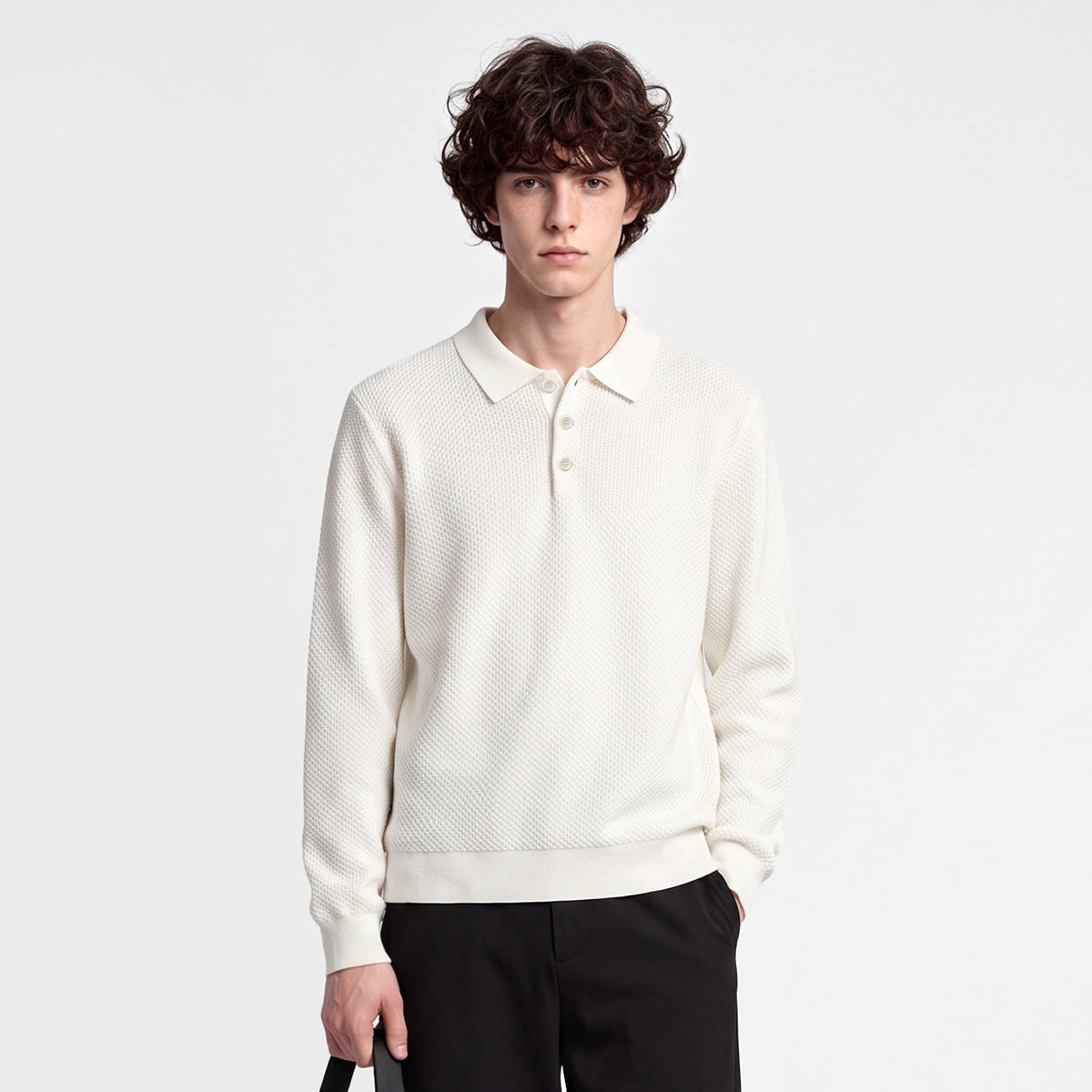 Men's Loose Long-Sleeve Knit Polo Sweater