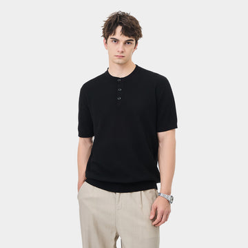Men's Henley Collar Short-Sleeve Knit T-Shirt
