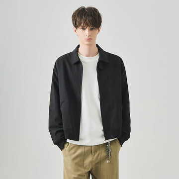 Men's Loose Zip-Up Casual Jacket with Ribbed Hem