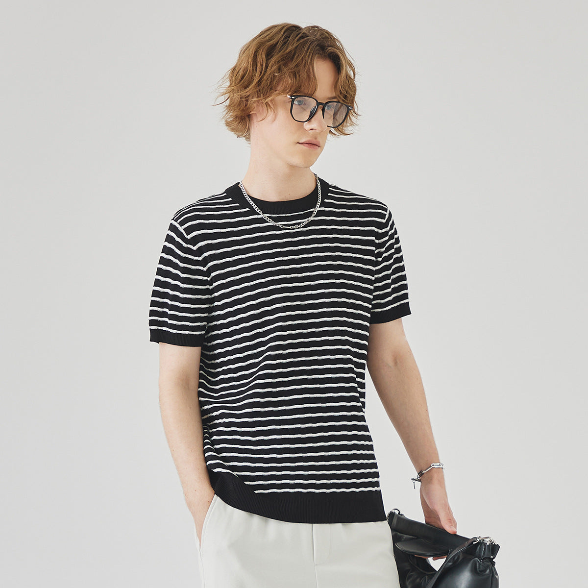 Men's Slim-Fit Striped Knit Short-Sleeve T-Shirt