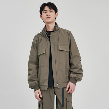 Men's Loose Stand-Collar Zip-Up Workwear Jacket
