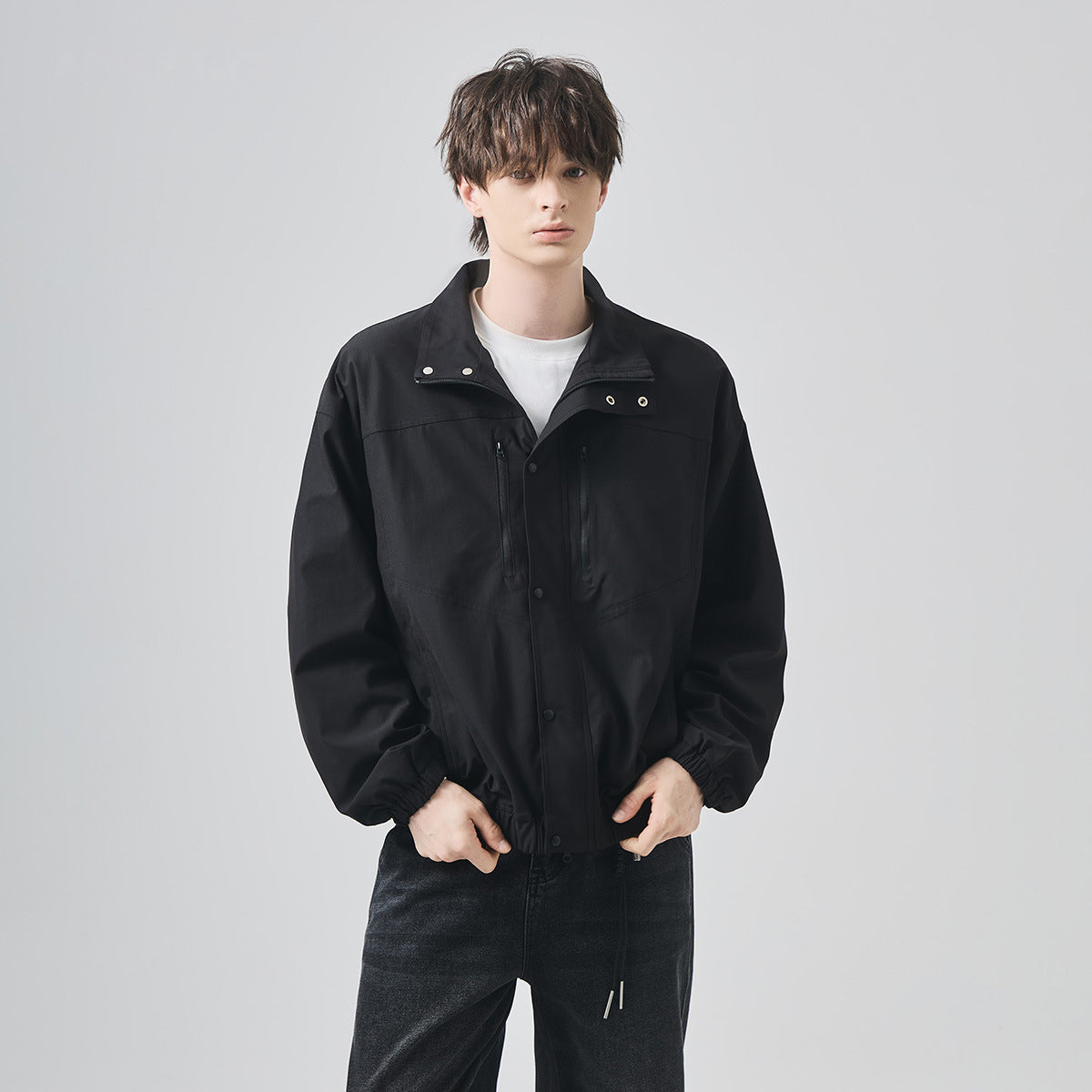 Men's Loose Stand-Collar Zip-Up Flight Jacket