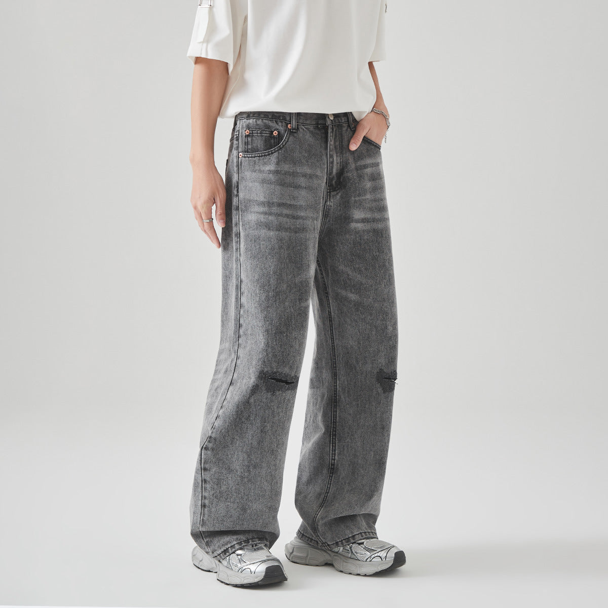 Men's Loose Wide-Leg Distressed Jeans F160