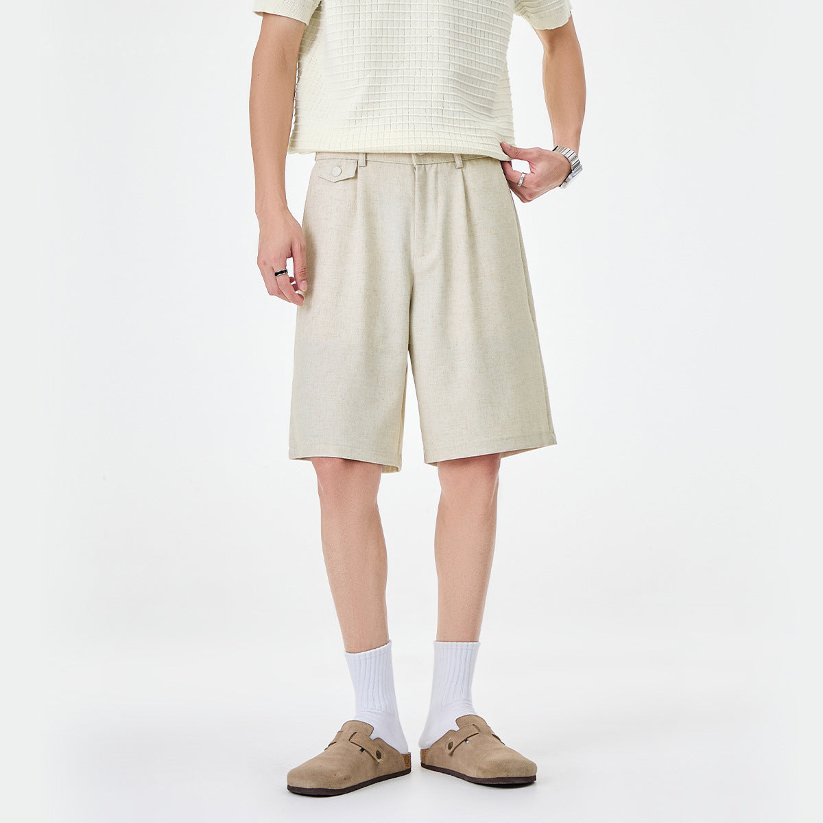 Men's Linen-Blend Wide-Leg Shorts