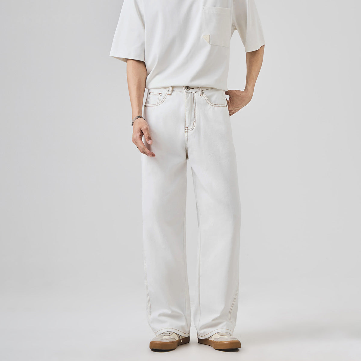 Men's Loose Straight-Leg Cotton Canvas Trousers