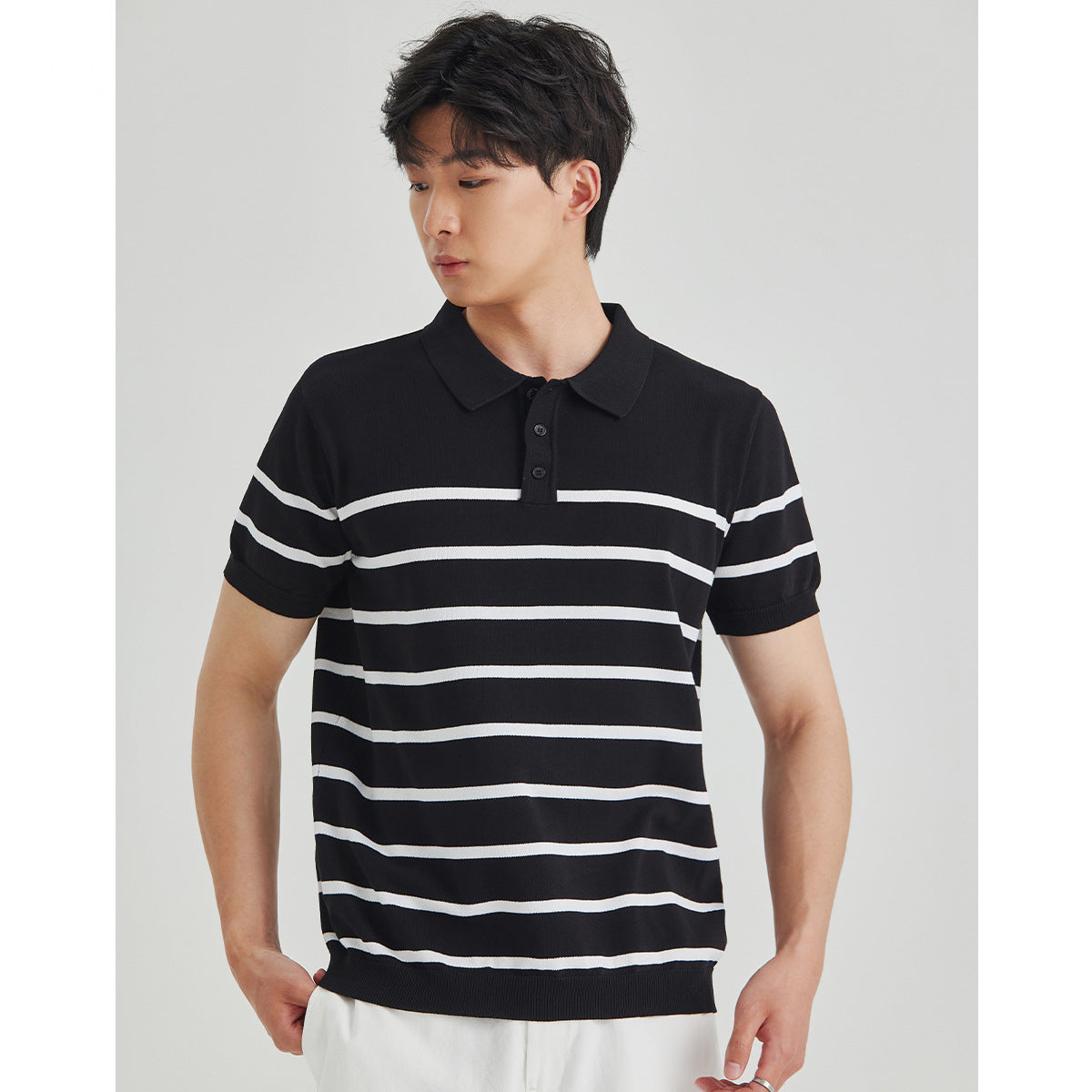 Men's Slim Fit Striped Knit Polo Shirt