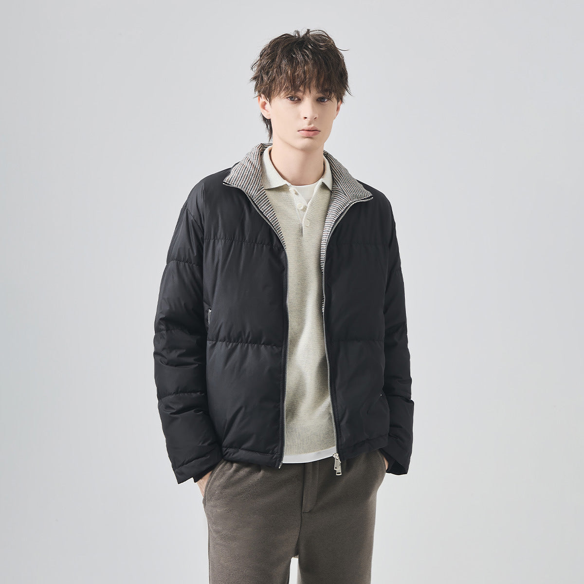 Men's Loose White Duck Down Short Jacket