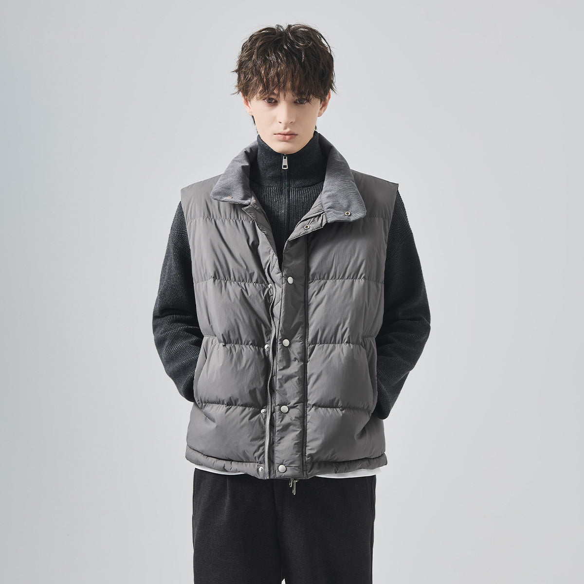 Men's Loose Stand-Collar White Duck Down Vest