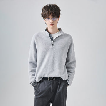 Men's Loose Half Turtleneck Contrast Color Knit Sweater