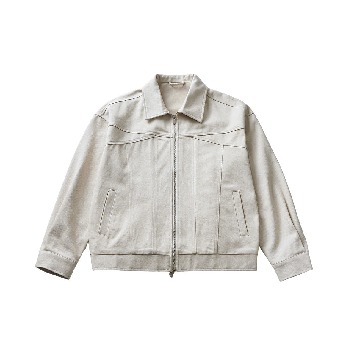 Men's Loose Washed Zip-Up Jacket with Lapel Collar