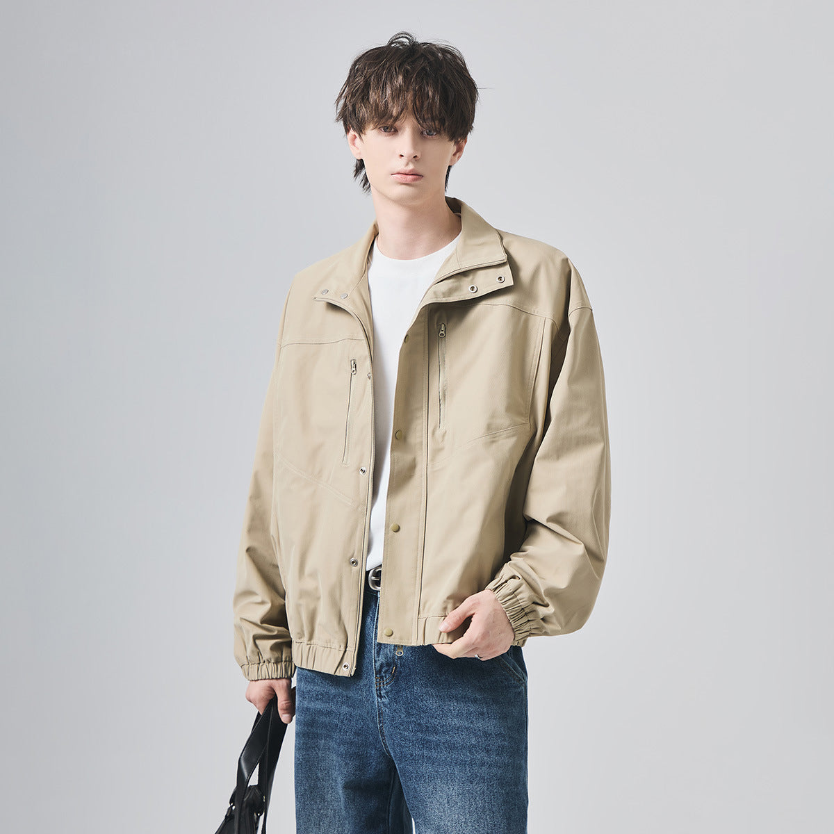 Men's Loose Stand-Collar Zip-Up Flight Jacket