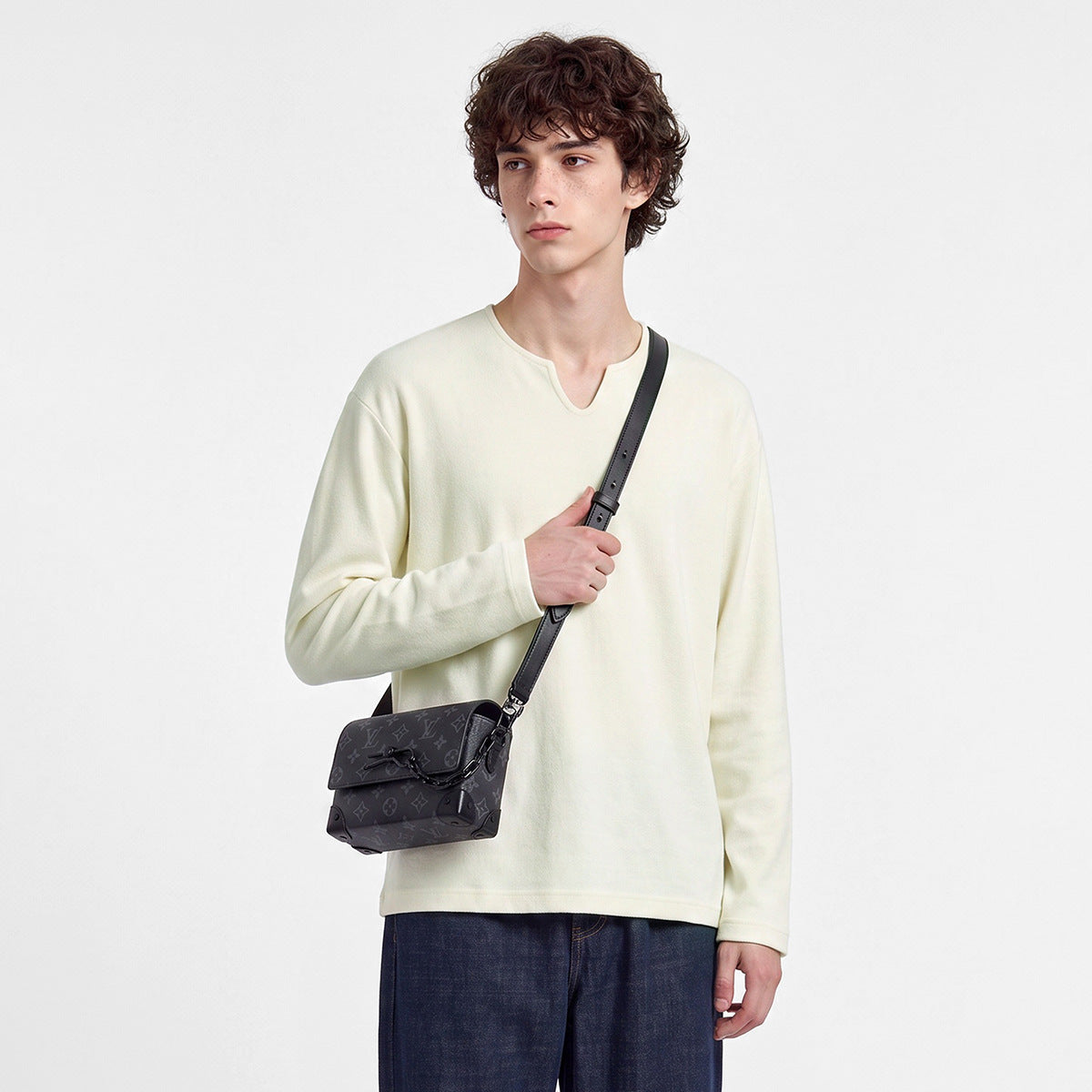 Men's Loose V-Neck Long-Sleeve T-Shirt, Cotton Blend Pullover