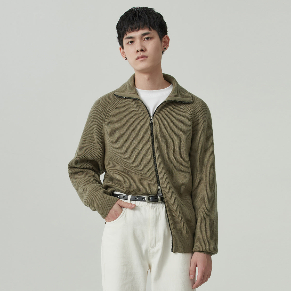 Men's Thick Loose Raglan-Sleeve Knit Cardigan Jacket