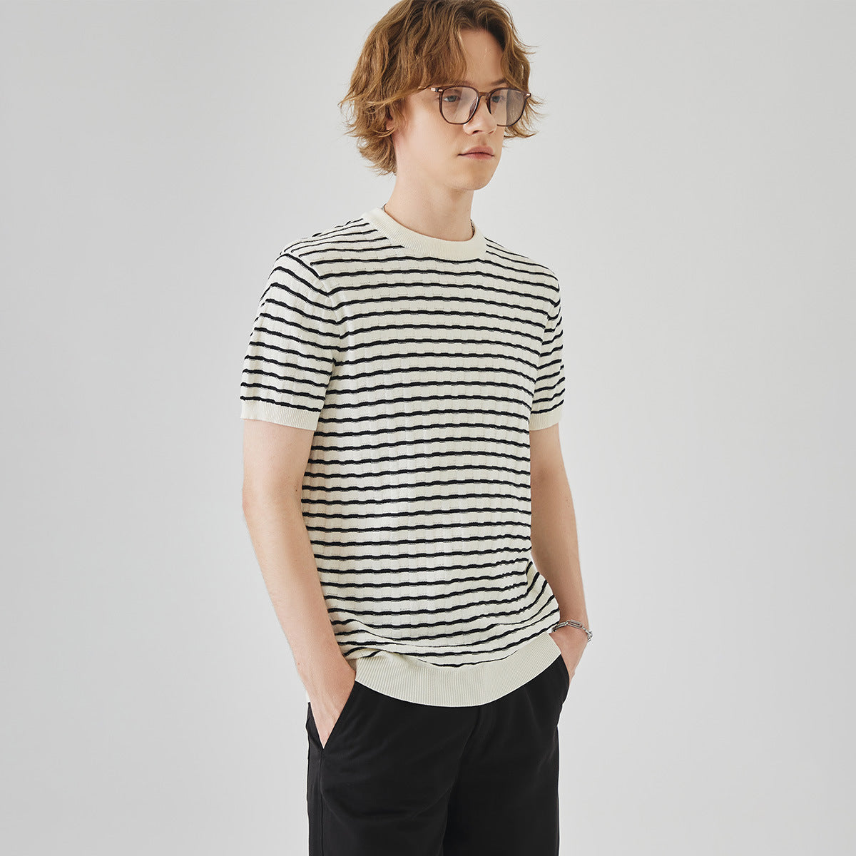 Men's Slim-Fit Striped Knit Short-Sleeve T-Shirt