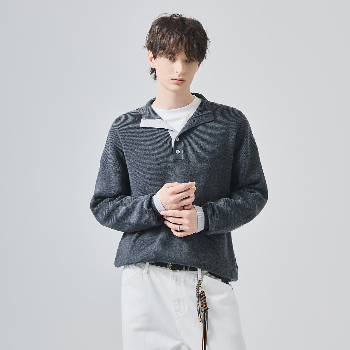 Men's Loose Half Turtleneck Contrast Color Knit Sweater