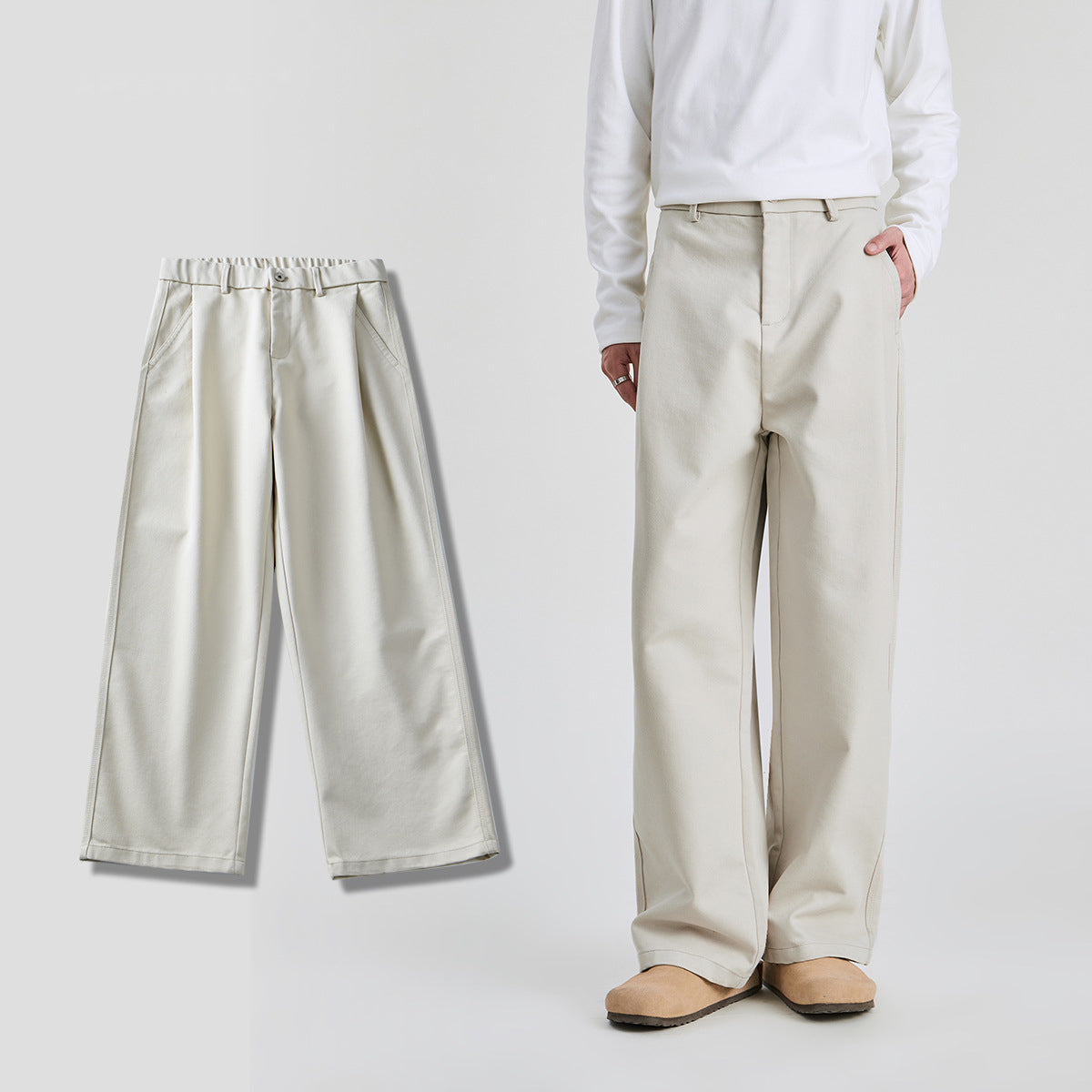 Men's Loose Wide-Leg Pleated Trousers