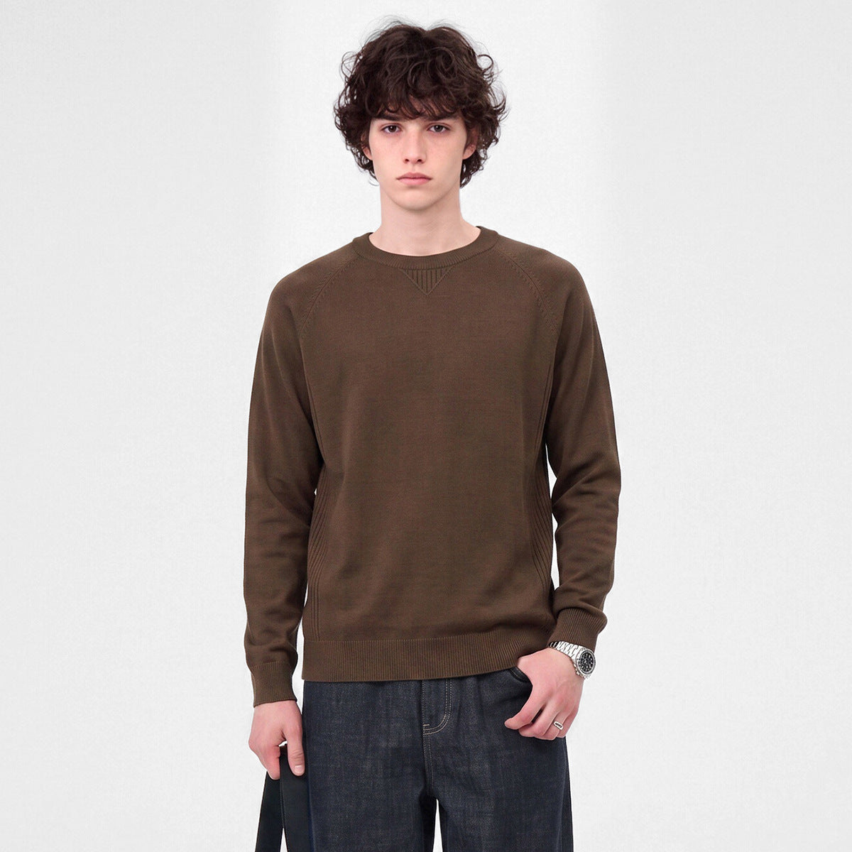 Men's Loose Round-Neck Knit Pullover Sweater 2606B