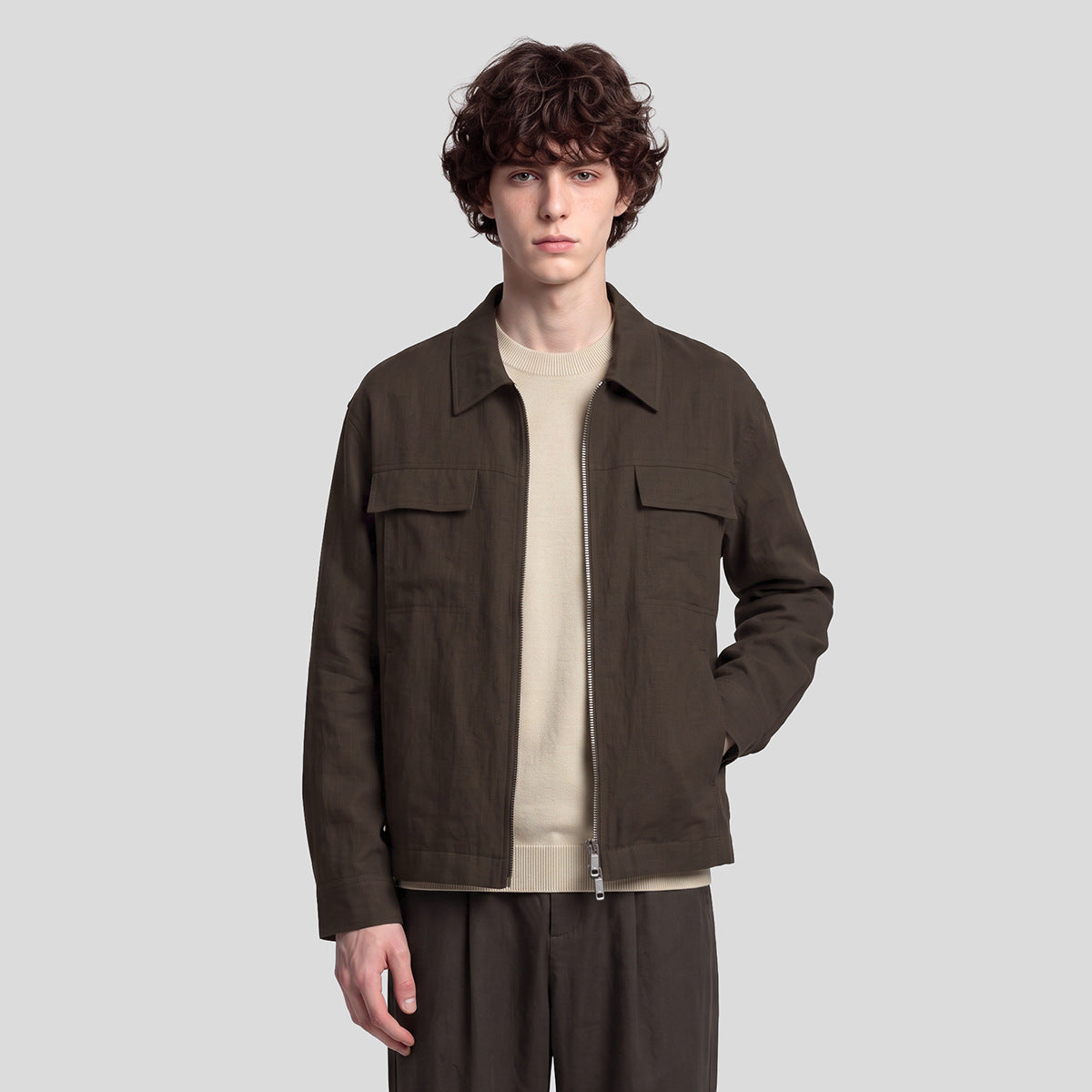 Men's Loose Lyocell-Cotton Workwear Zip-Up Jacket